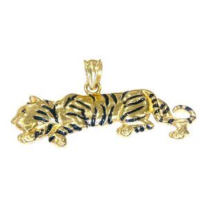 Vintage 14K Yellow Gold Enamel Tiger Pendant